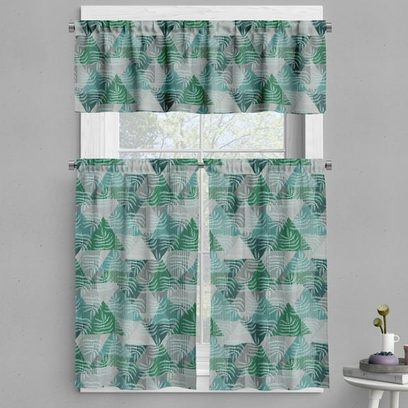 Ambesonne Geometric Valance & Curtain, Art Tropical Jungle Leafy, 55"x36", Green Cadet Blue Dimgray