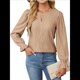 thumbnail image 3 of Camisa Formal Informal de Larga para Mujer, Estilo Ejecutivo, con Escote en V, para Trabajo, Moda de Otoño Caqui L, 3 of 7