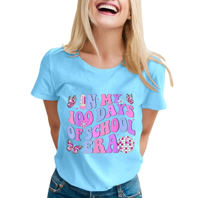 TSADFHJI Chandails en Molleton pour Femmes Petites Chemises Décontractées Imprimées Col Rond Manches Courtes Tee Tops Tunique Blouse m Bleu Ciel