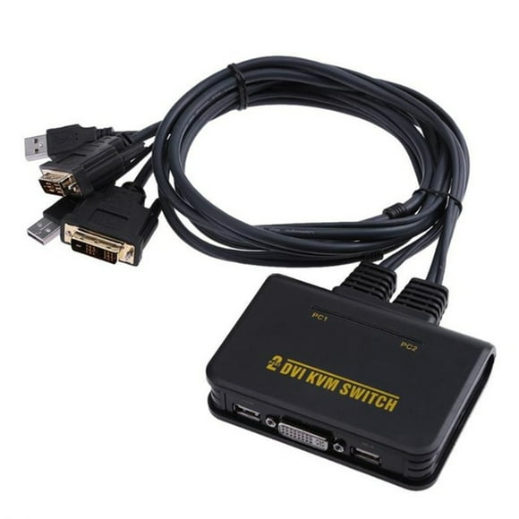 serony 2 Port USB2.0 DVI KVM Switcher Switch Box 2 in 1 Audio Video Cable Keyboard Mouse HD KVM Switch