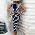 thumbnail image 5 of Bnwani Maxi Dresses for Women,Womens Dresses,Crew Neck,Striped,Drawstring,Casual,Blue,M, 5 of 7