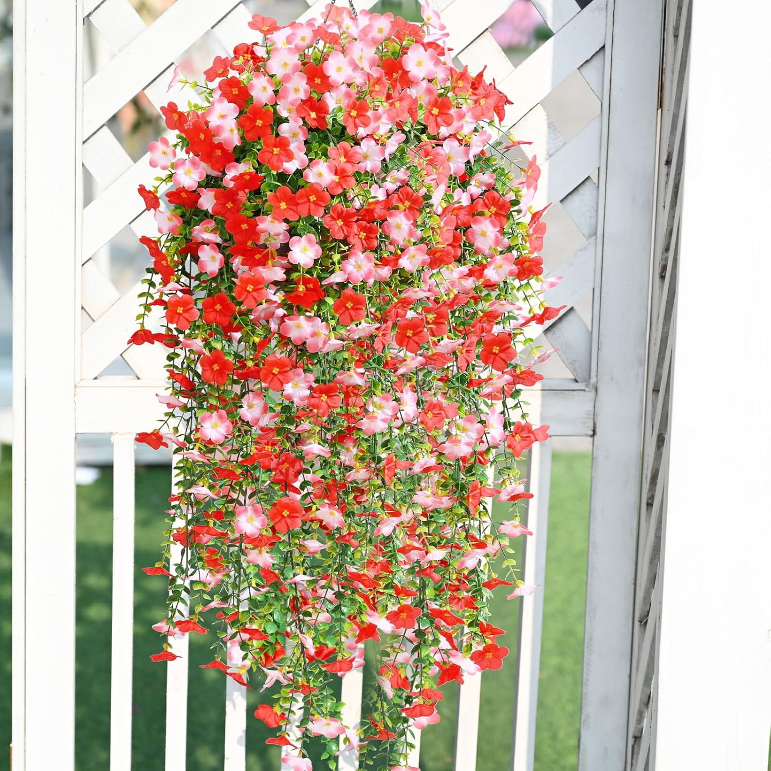 Yastouay 4pcs Artificial Hanging Flowers for Outdoors, UV Resistant Fake Flowers,Red Violet Outdoor Faux Plants for Garden Balcony Yard Porch