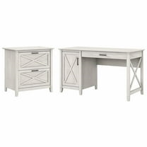 Pemberly Row 54W Computer Desk with Lateral File Cabinet in White - Wood