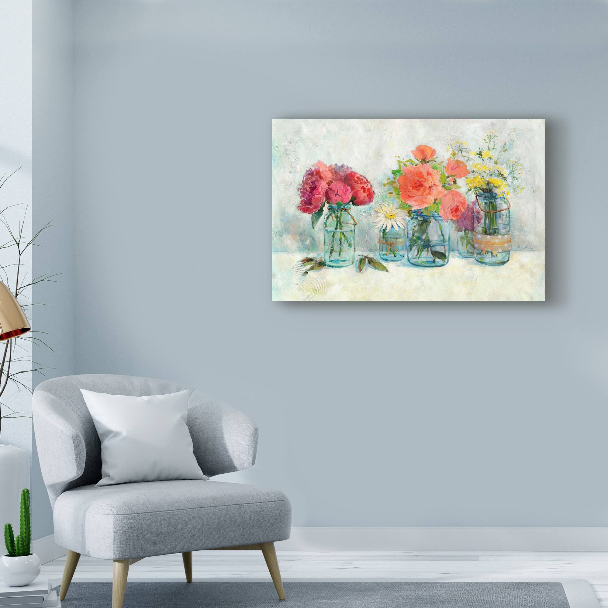 Trademark Fine Art 'Flowers In Mason Jars' Canvas Art by Marietta Cohen Art And Design