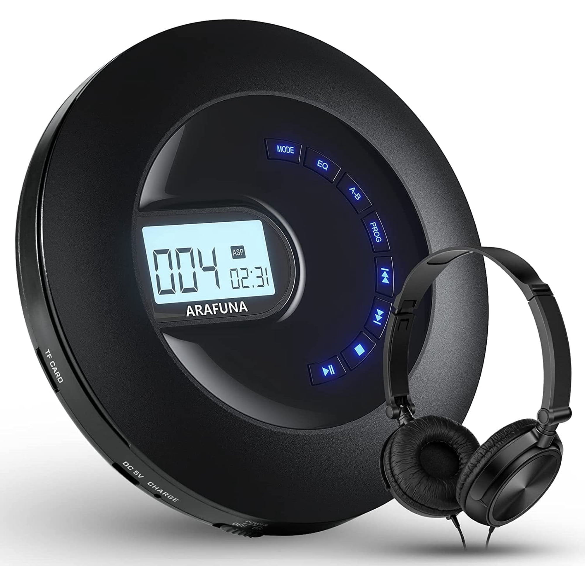 ARAFUNA Portable CD Player with Headphones, Rechargeable CD Player Walkman for Travel, Support Usb