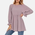 thumbnail image 3 of Annhoo Womens Tops Casual Long Sleeve Round Neck Cute Peplum Tops Fall Loose Pleated Ruffle Hem Dressy Shirts, 3 of 8