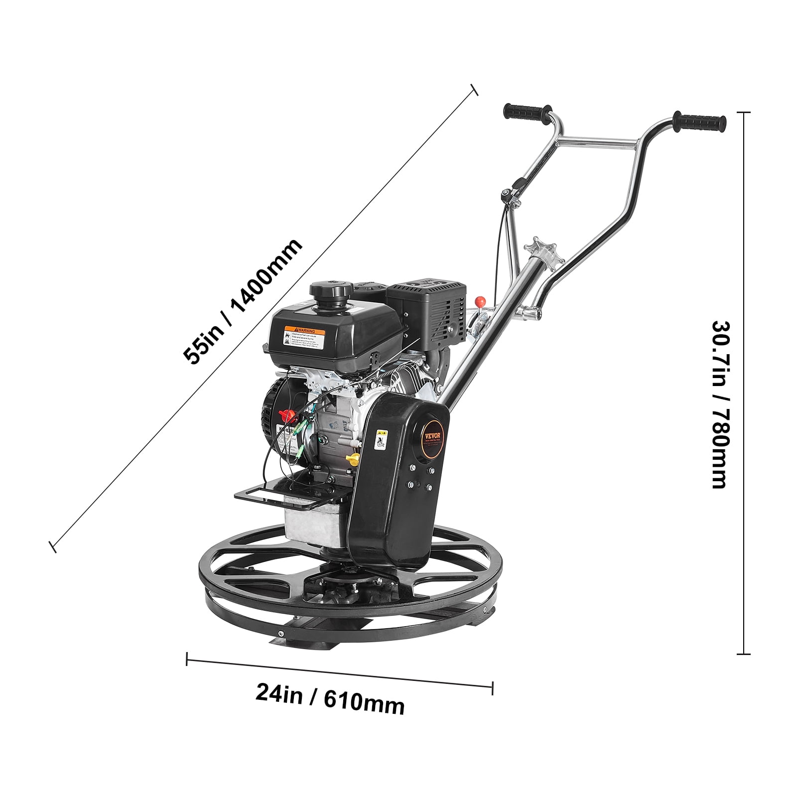 VEVOR Power Trowel, 24” Walk-Behind Cement Trowel with Float Pan, 6HP Gas-Powered Smooth Concrete Surface Finisher, Heavy Duty Commercial Screed Concrete Cement with Finishing Blade, Orange