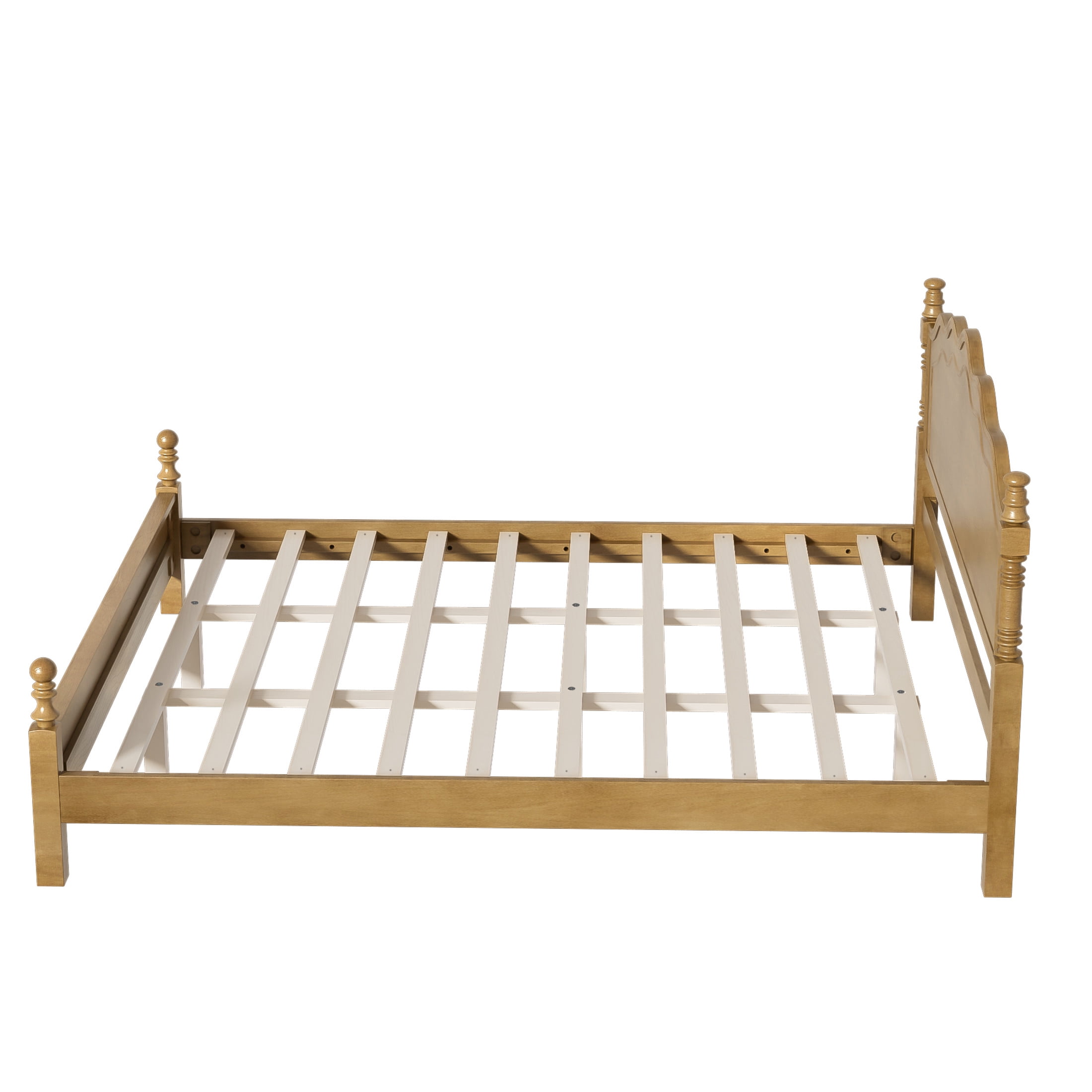 Noble House King Size Wood Platform Bed with Curved Headboard, Spindle Posts, Dark Oak