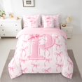 thumbnail image 2 of Castle Fairy Monogrammed Letter 7 Pieces Bedding Comforter Set for Teens,Kawaii Bow Full Bedding Set Lightweight,Dreamy Princess Fitted Sheet Flat Sheet,Lightweight Room Decor, 2 of 8