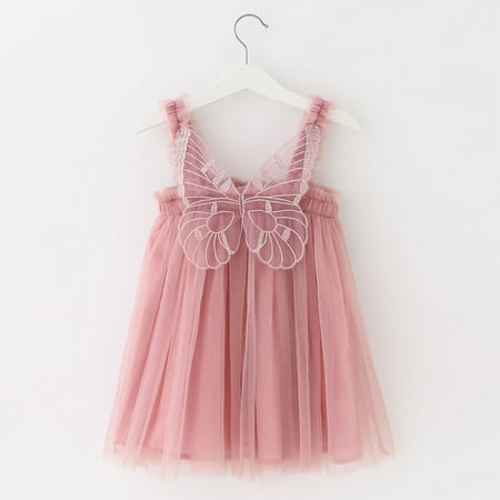

Hunpta Kids Girls Lace Butterflywings Summer Sleeveless Chic Layered Tulle Tutu Dress Princess Birthday Party Dress 1-6Y