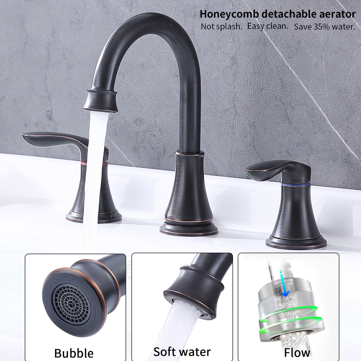 ORB 2-Handle 8-Inch Widespread Bathroom Faucet, 3-Hole Lavatory Faucet with 360° Swivel Spout, Pop-Up Drain Assembly & cUPC Water Supply Hoses