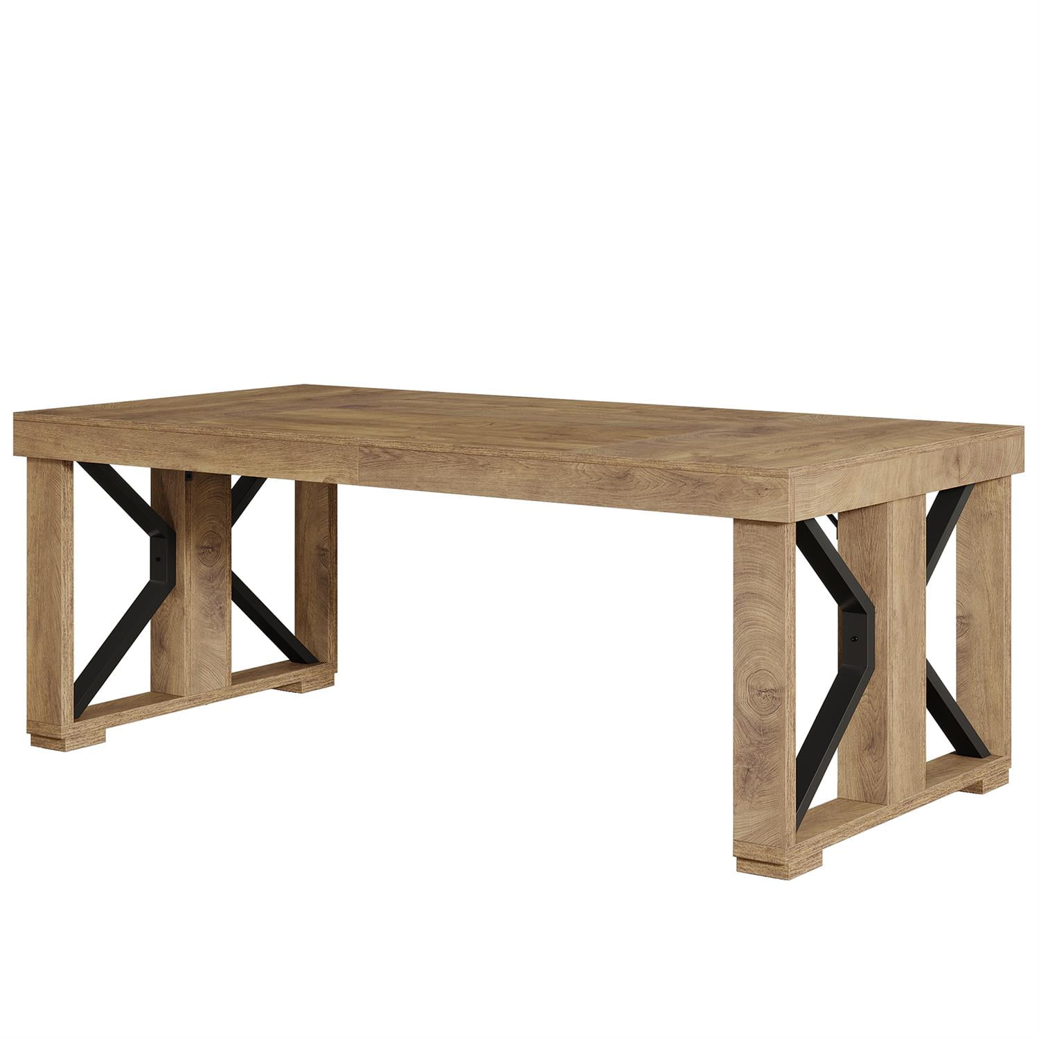 Demi Bonn 70" Large Industrial Wooden Metal Conference Table, Office Meeting Desk, Large Office Space, Stylish Executive Table, Brown