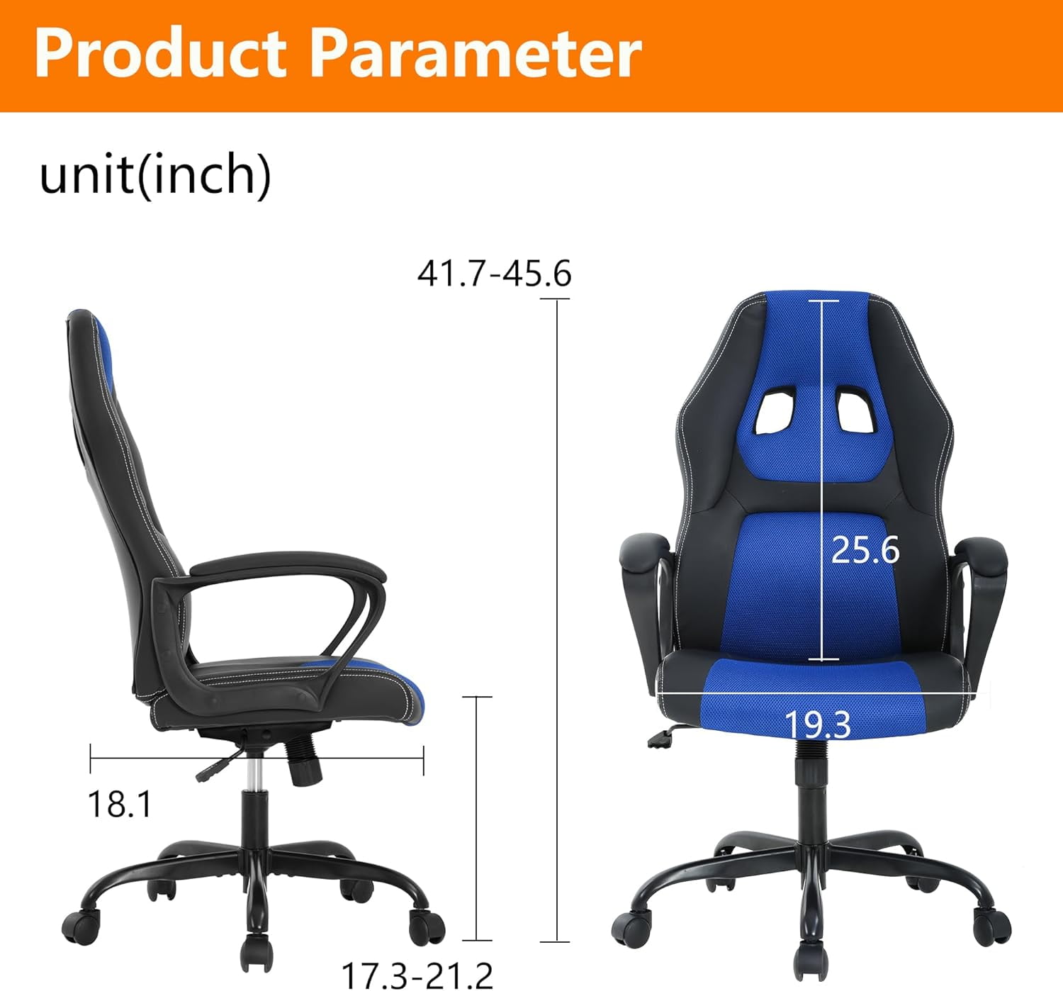 BestMassage Ergonomic Gaming Chair, Lumbar Support, Swivel Rolling for Women, Men(Blue)