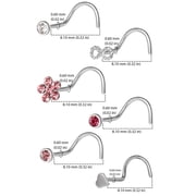 Adult Womens Body Jewelry 22G Multi Shape Stainless Steel & Crystal Nose Ring, 6 Pack