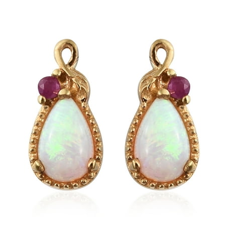 Lc Welo Opal Ruby Vermeil Yellow Gold Plated Silver Stud Welo Opal Ruby Vermeil Yellow Gold Plated Silver Stud Earrings For Women