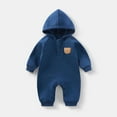 thumbnail image 2 of ZQUUVOU Hooded Rompers for Newborn Infant Teddy Bear Embroidered Jumpsuits Boys and Girls Snap Long Sleeved Coming Home Outfits Blue, 2 of 5