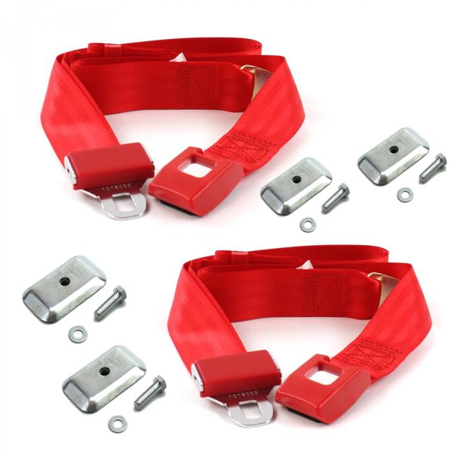 Standard 2 Point Red Lap Bucket Seat Belt Kit with Bracketry for 19581988 AMC 2 Belts
