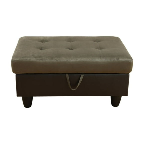 34 in. W Taupe and Brown Flannel Polyester Blend Rectangle Ottoman with Storage