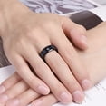 thumbnail image 2 of 8mm Men's Black Blue Tungsten Rings Wedding Band with Celtic Dragon and Cubic Zirconia Inlay, 2 of 5