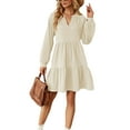 thumbnail image 1 of xiaxaixu Robes de Maternité pour Femmes Couleur Unie Robe à Manches Longues Col en V Robe Mini Ample Automne Hiver Décontractée Robe de Grossesse, 1 of 8