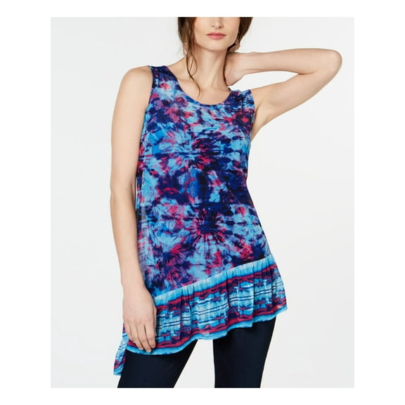 INC Womens Navy Tie Dye Sleeveless Jewel Neck Top M