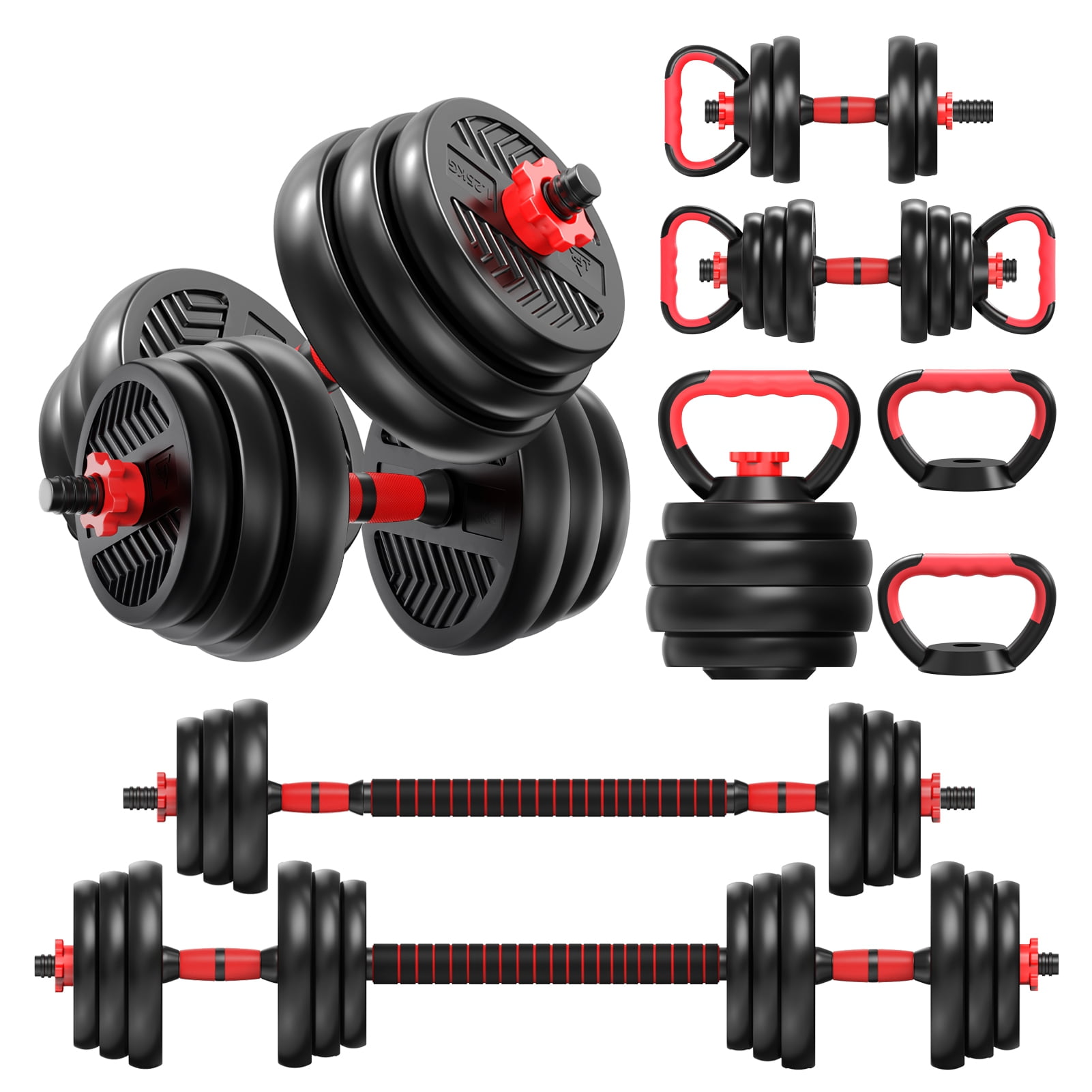 Aruwei 4 in 1 Adjustable Weight Dumbbell Set, Versatile Weights Home Gym Equipment with Dumbbell, Barbell, Kettlebell, Push-Up Modes for Total Body Workouts Clearance_Fitness Dumbbell