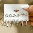 thumbnail image 1 of 1 Set Piercing Ear Stud Set Irregular Geometric Imitation Pearl Ear Ring Kit for Holiday, 1 of 7