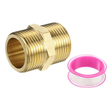 Uxcell Brass Pipe Fitting, 3/4" BSP Male x 3/4" BS Male Thread Connector Brass Hex Nipple Pipe Fitting Adapter for Gas Water Refrigeration System Conversion