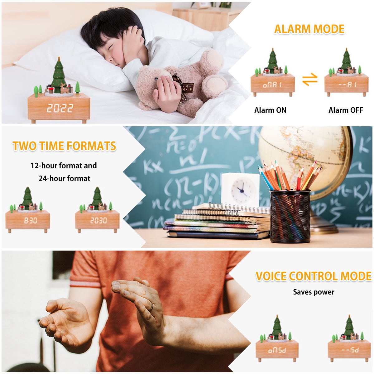 Electime Wooden Alarm Clock for Christmas Gift, Desktop Digital Clock, Train Musical Box Smart Castle Toy Birthday Present for Lover Friends and Children