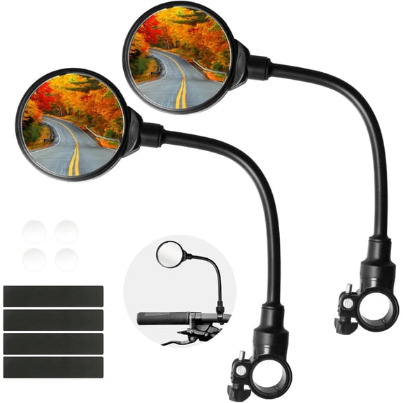 Bike Mirror Handlebar Mount(Black-2 piece), Adjustable Rotatable Bicycle Rear View Mirror, Wide Angle Acrylic Convex Safety Mirror for Mountain/Road Bicycles