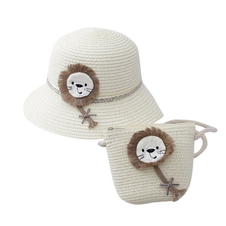 

NECHOLOGY Organic Mitts Hat Girls Cartoon Beach Straw Sun Hat Bag + Straw Kids Children Sunshade Kids Hat Hate Hat White One Size