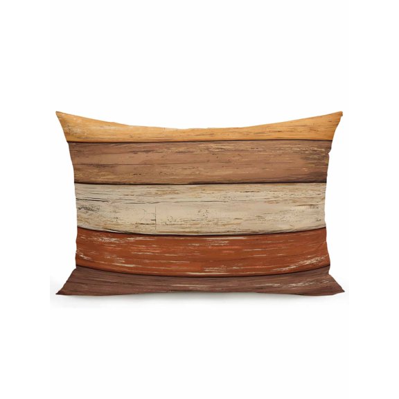 Outdoor Pillow Waterproof 1 Pack, Farmhouse Burnt Orange Brown Patio Throw Pillows for Couch Bed Sofa with Insert, Vintage Wooden Striped Decorative Travel/Reading/Camping Pillow Set 12x20 Inch