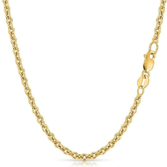 14K Yellow Gold 3mm Forsantina Cable Pendant Chain, FREE Microfiber Cloth, Hollow Rolo Link Mens Womens Necklace, Giorgio Bergamo 18