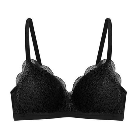 

Women Thin Cup Pad Bras Lace No Trace No Steel Ring Gathered Bra Solid Color Embroidery Bra