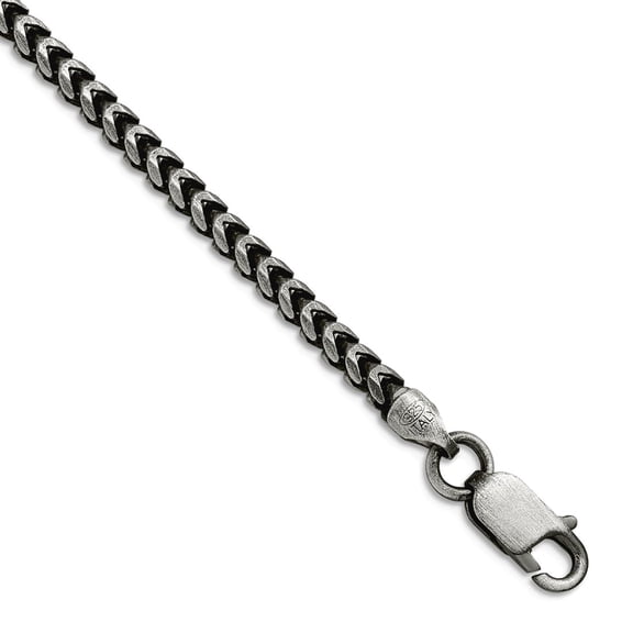 925 Sterling Silver Oxidized 3.1mm Sparkle-Cut Square Franco Chain Necklace 30 Inch Chain Necklace for Women and Men