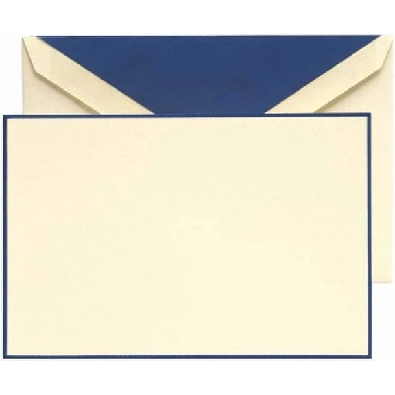 Crane & Co. Regent Blue Hand Bordered Ecruwhite Correspondence Cards (CC3131) 10 Cards