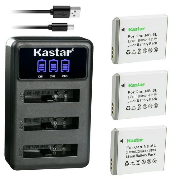 Kastar 3 Pack Battery and LCD Triple USB Charger Compatible with Canon NB-6L NB6L, NB-6LH Battery, Canon CB-2LY Charger, Canon PowerShot SX700 HS, PowerShot SX710 HS, IXUS 85 IS, IXUS 95 IS Camera