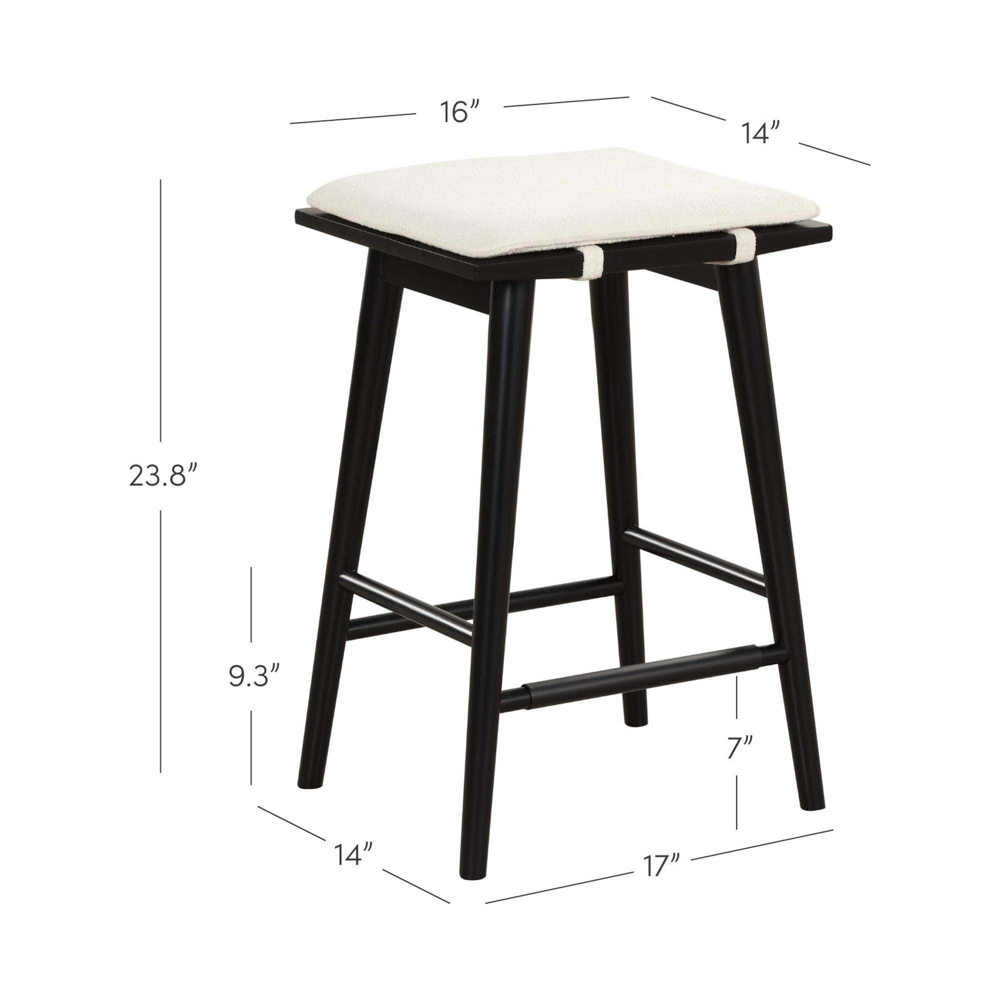 Nathan James Barker Counter Height Solid Wood Barstool with Upholstered Cushion, Backless Island Stool with Rubberwood Legs and Natural Textured Linen Upholstery for Kitchen, Black/White