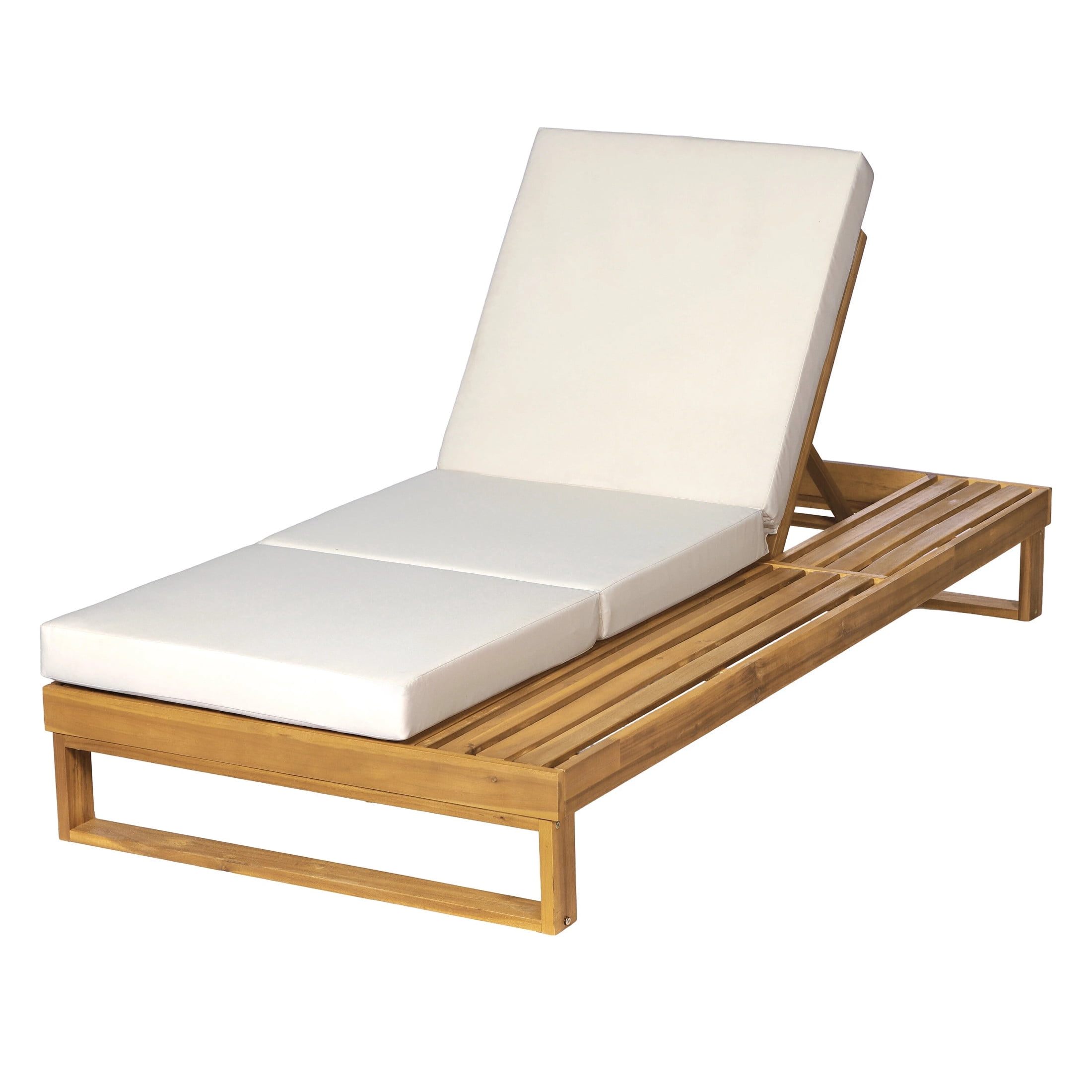 Christopher Knight Home Acacia Wood Chaise Lounge with 3-Fold Cushion, Adjustable Recliner, Teak + Cream
