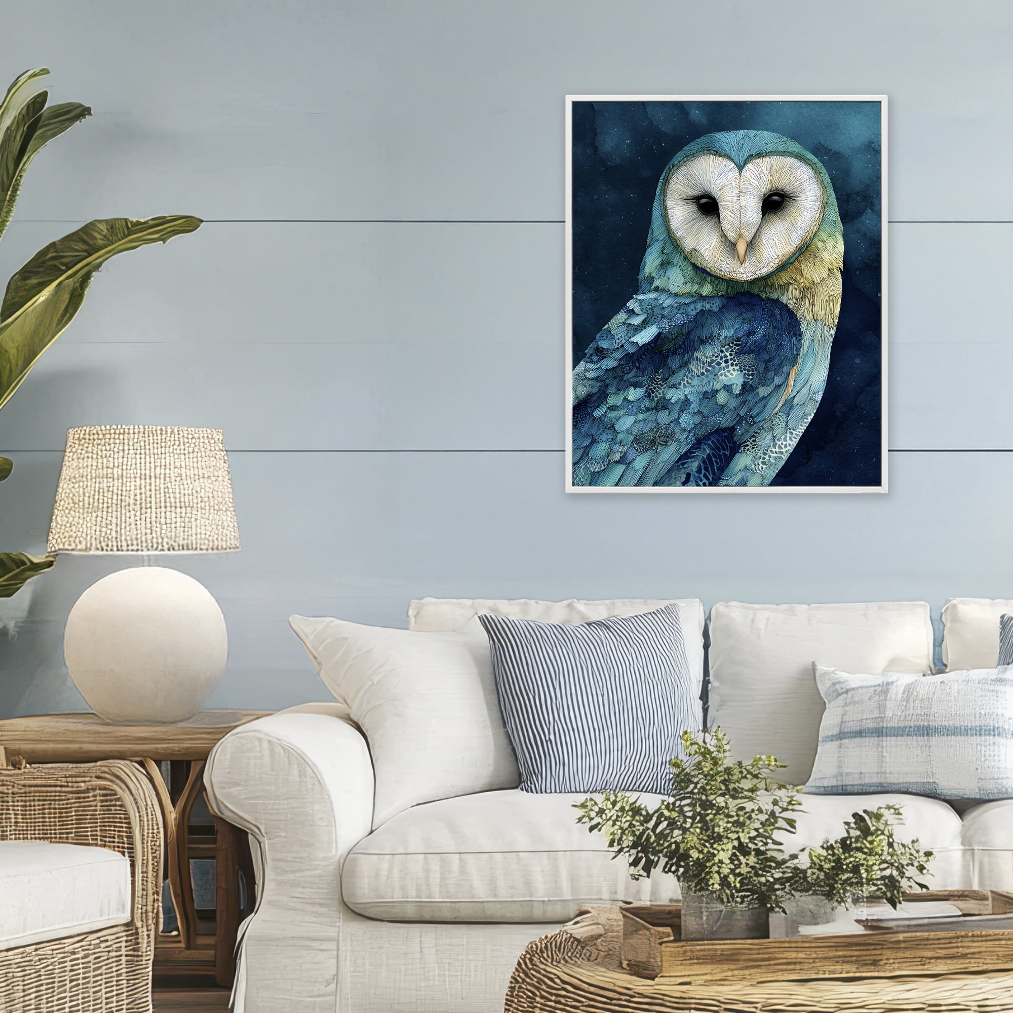 Stupell Industries Cerulean Blue Owl White Framed Giclee Art, design by Franklyn Gregory