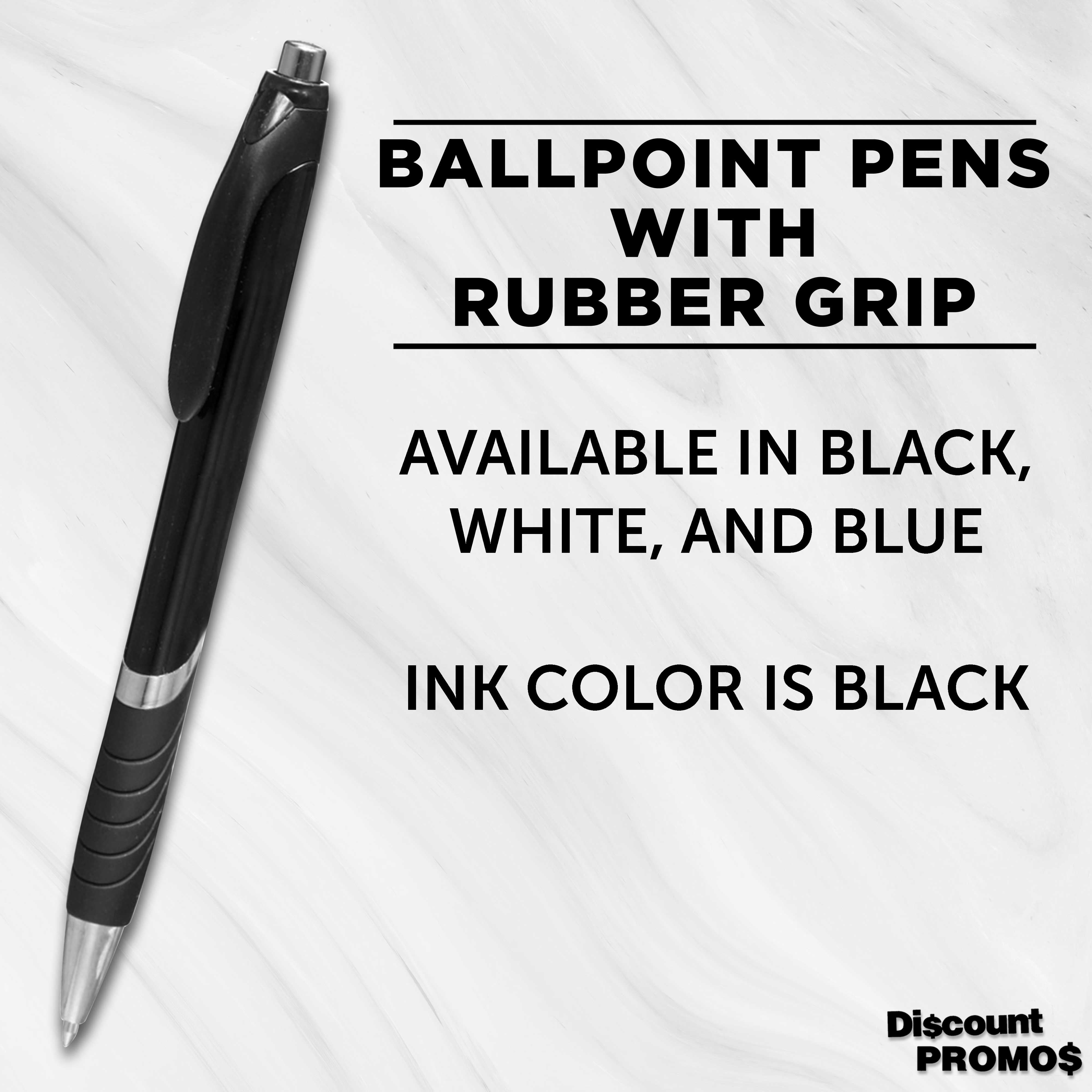 Ballpoint Pens With Rubber Grip - 10 pack - Black Ink Ball Point Pen with Soft Touch Plastic - Black