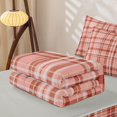 thumbnail image 5 of Castle Fairy Vintage Terracotta Tartan Zipper Twin Comforter Sets with Fitted Sheet and 2 Pillowcases,Geometric Woven Line Zipper Bedding Set,Rust Pink White,Reversible, 5 of 7