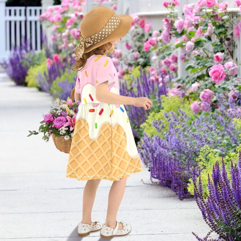 ice cream dress 5t Joogoo Pink Ice Cream Waffle Girls' Short Sleeve Dress Kids Dresses 5-6t, Girl's