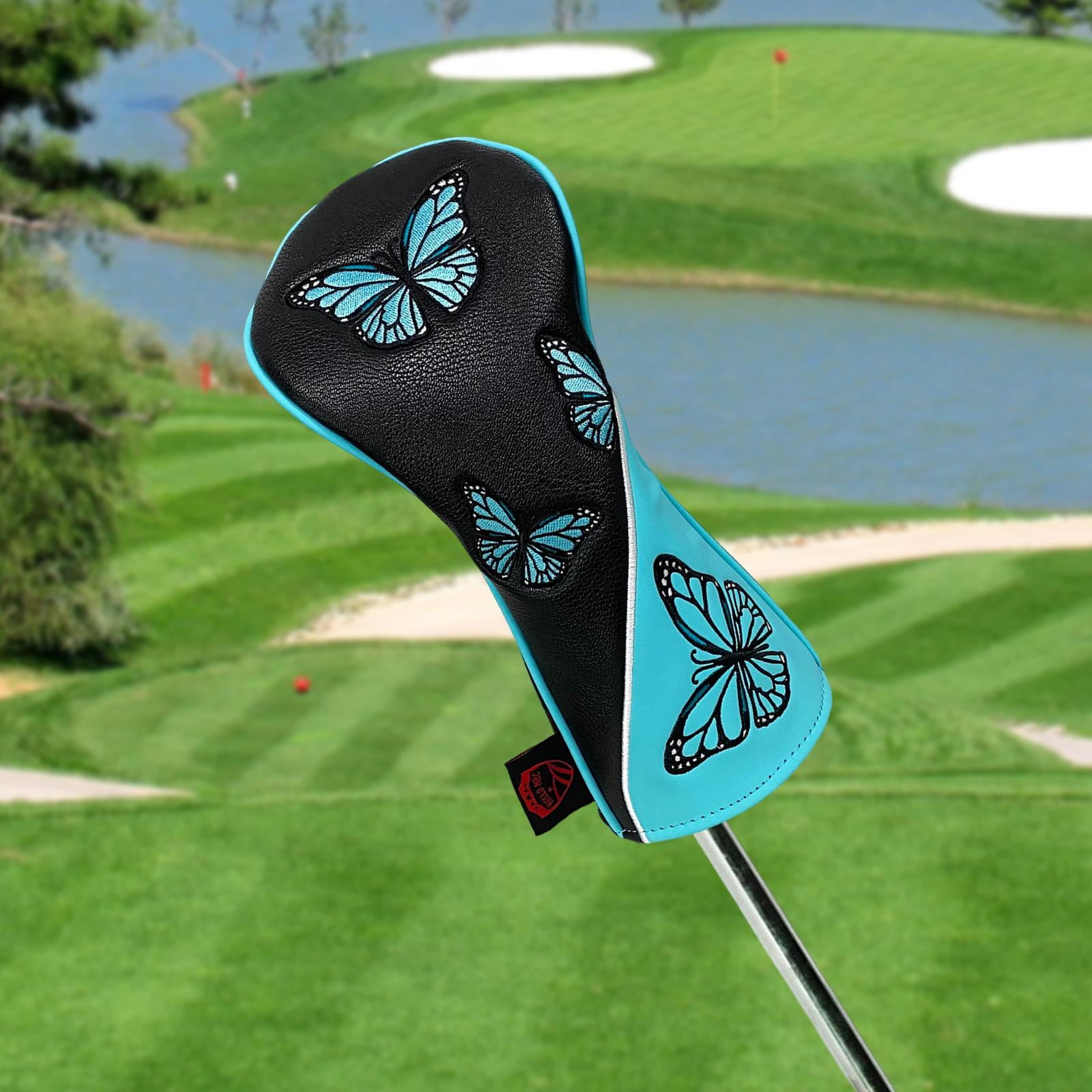 Golf Wood Headcovers PU Leather Protector Scratch Butterfly Pattern Club Head Cover for Golfer Outdoor Sports Travel Transport Black Driver