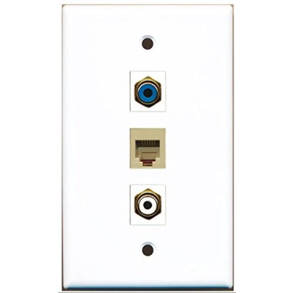RiteAV - 1 Port RCA White and 1 Port RCA Blue and 1 Port Phone RJ11 RJ12 Beige Wall Plate