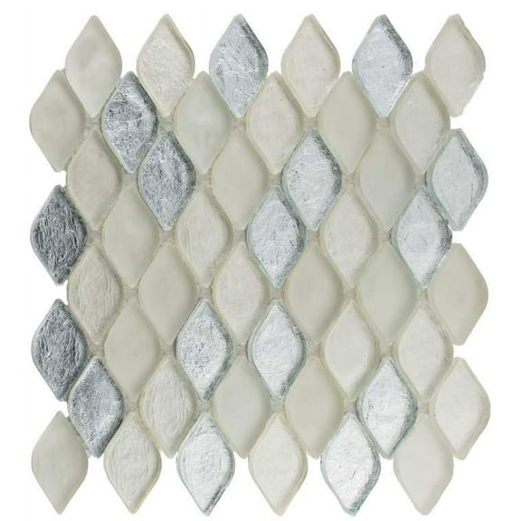 Plume Crème White 2-in. x 1-in. Novelty Marble Look Glossy Glass Mosaic Wall and Floor Tile