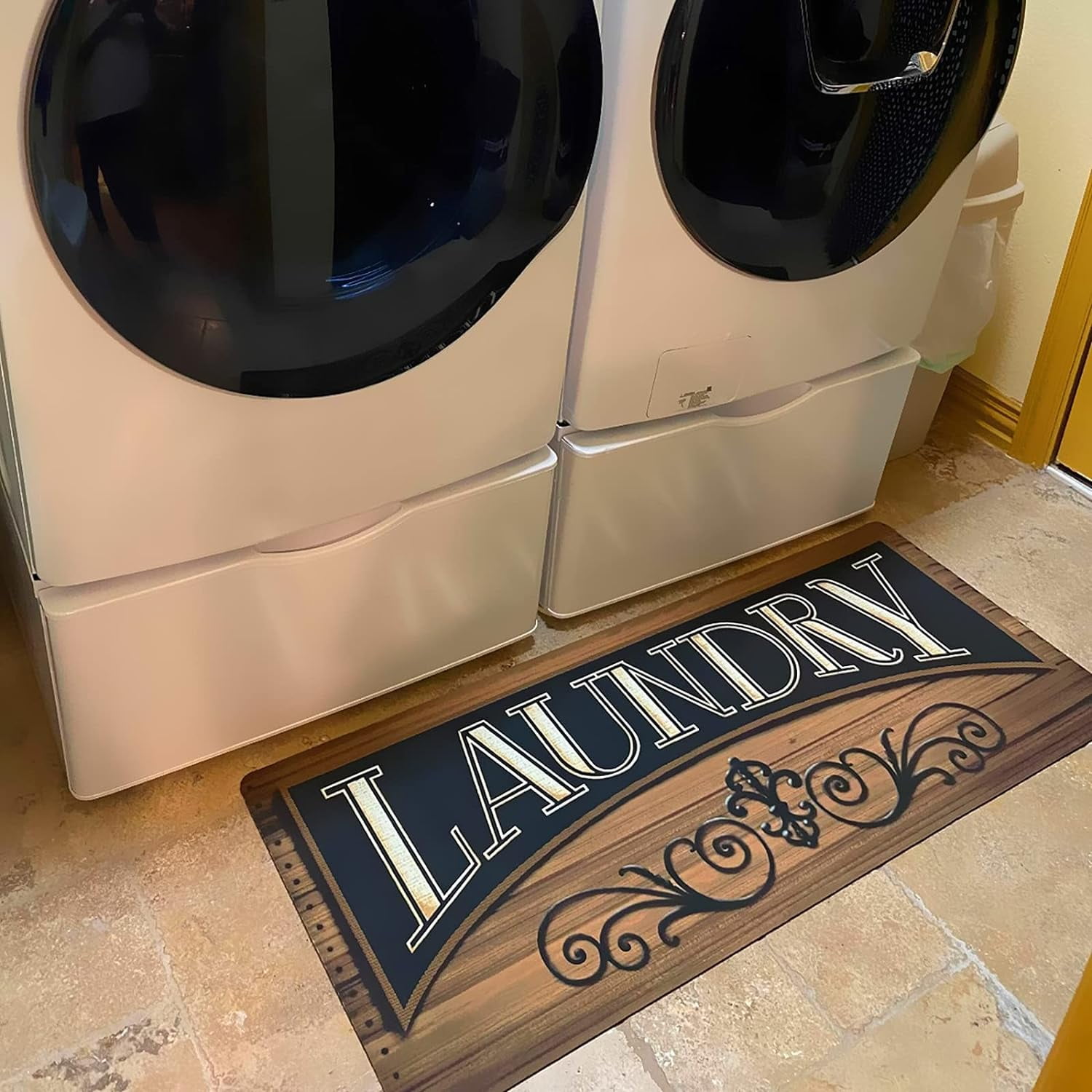 Rug Runner Vintage Anti Fatigue Mat Farmhouse Washer Dryer Rug Non Slip Comfort Floor Mat for laundry room, Washroom, Kitchen, Bathroom, 48"x20"