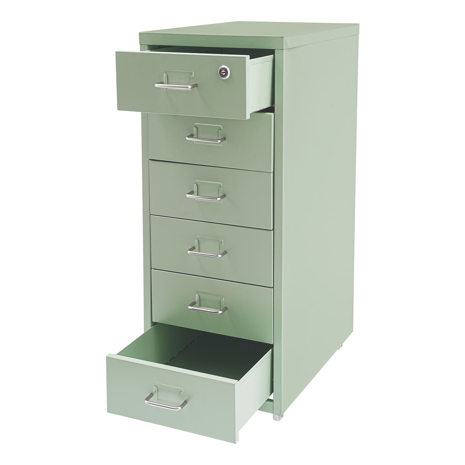 Cream Green Metal 28*41*69cm 6-Layer Wheeled File Lock Cabinet Movable Locker Multi-Layer Drawer Filing Cabinet