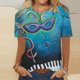 thumbnail image 1 of Fiudx Ofertas Relámpago Camiseta Informal de Manga Corta con Cuello Redondo y Estampado de Carnaval a La Moda para Mujer, 1 of 3