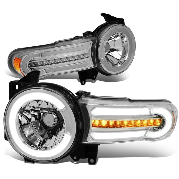 DNA Motoring For 2007-2014 FJ Cruiser LED DRL Sequential Turn Signal Headlight Lamps Pair  Chrome Amber